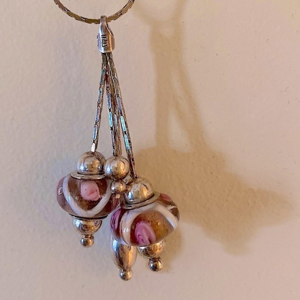 Vintage Italian lamp work beads & sterling silver bobbles necklace (925)  💜🩶